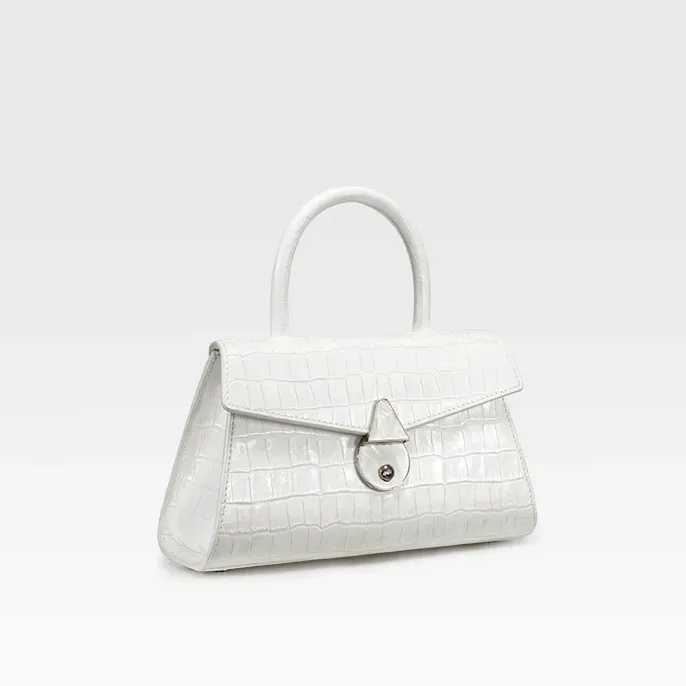 Genuine Leather Lock Decor Flap Pocket Handbag