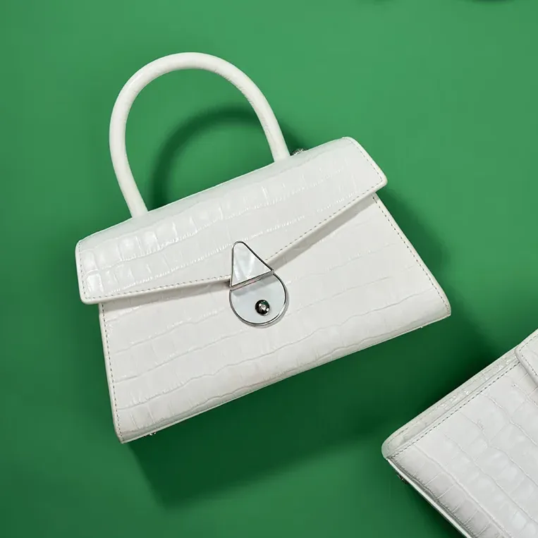 Genuine Leather Lock Decor Flap Pocket Handbag