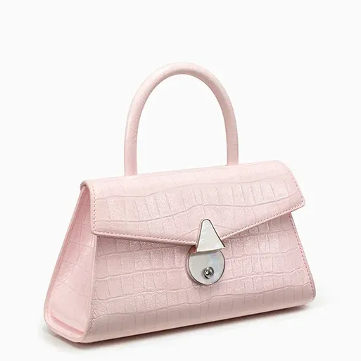 Genuine Leather Lock Decor Flap Pocket Handbag