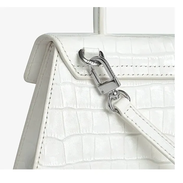 Genuine Leather Lock Decor Flap Pocket Handbag