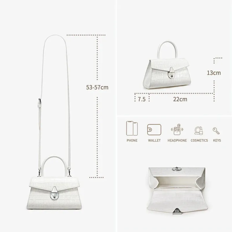 Genuine Leather Lock Decor Flap Pocket Handbag