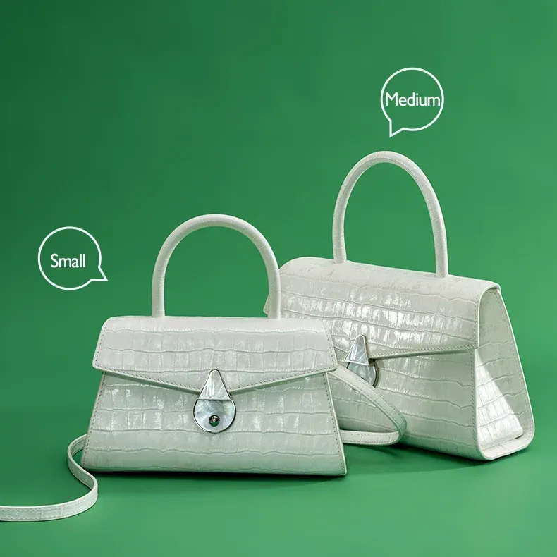 Genuine Leather Lock Decor Flap Pocket Handbag