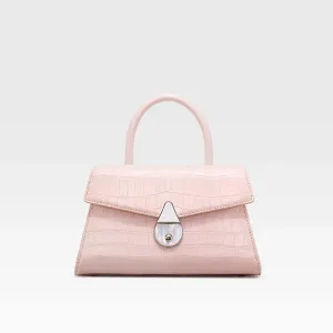 Genuine Leather Lock Decor Flap Pocket Handbag