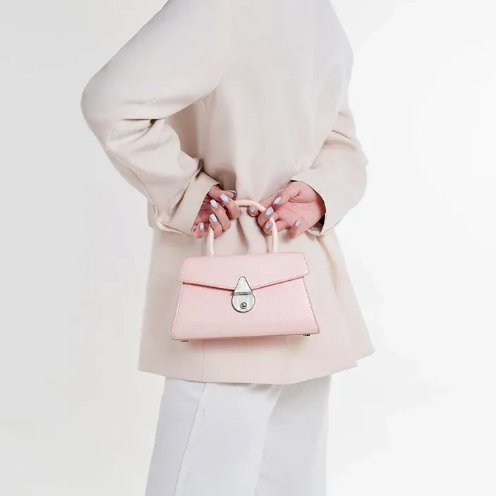 Genuine Leather Lock Decor Flap Pocket Handbag