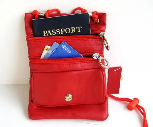 Genuine Leather Mini Crossbody Purse Neck Bag Passport ID Documents Holder Travel Lanyard Pouch
