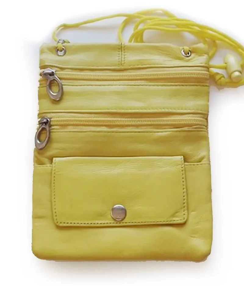 Genuine Leather Mini Crossbody Purse Neck Bag Passport ID Documents Holder Travel Lanyard Pouch