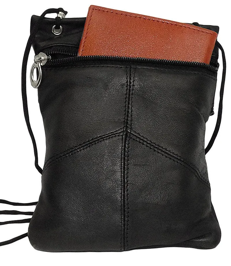 Genuine Leather Mini Crossbody Purse Neck Bag Passport ID Documents Holder Travel Lanyard Pouch