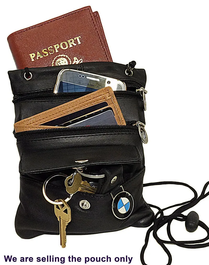 Genuine Leather Mini Crossbody Purse Neck Bag Passport ID Documents Holder Travel Lanyard Pouch