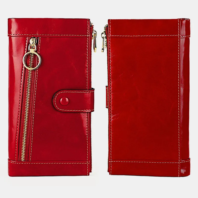 Genuine Leather RFID Blocking Credit Card Holder Bifold Clutch Wallet for Women