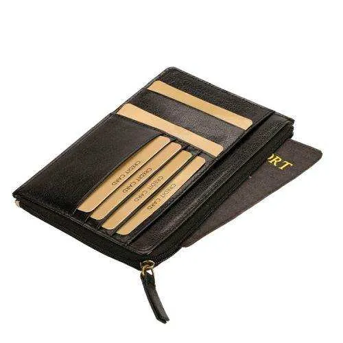 Genuine Leather Zippered Passport | Card | Boarding Pass Travel Holder  - MIRELLE