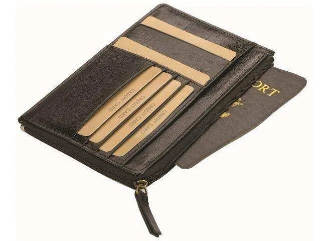 Genuine Leather Zippered Passport | Card | Boarding Pass Travel Holder  - MIRELLE