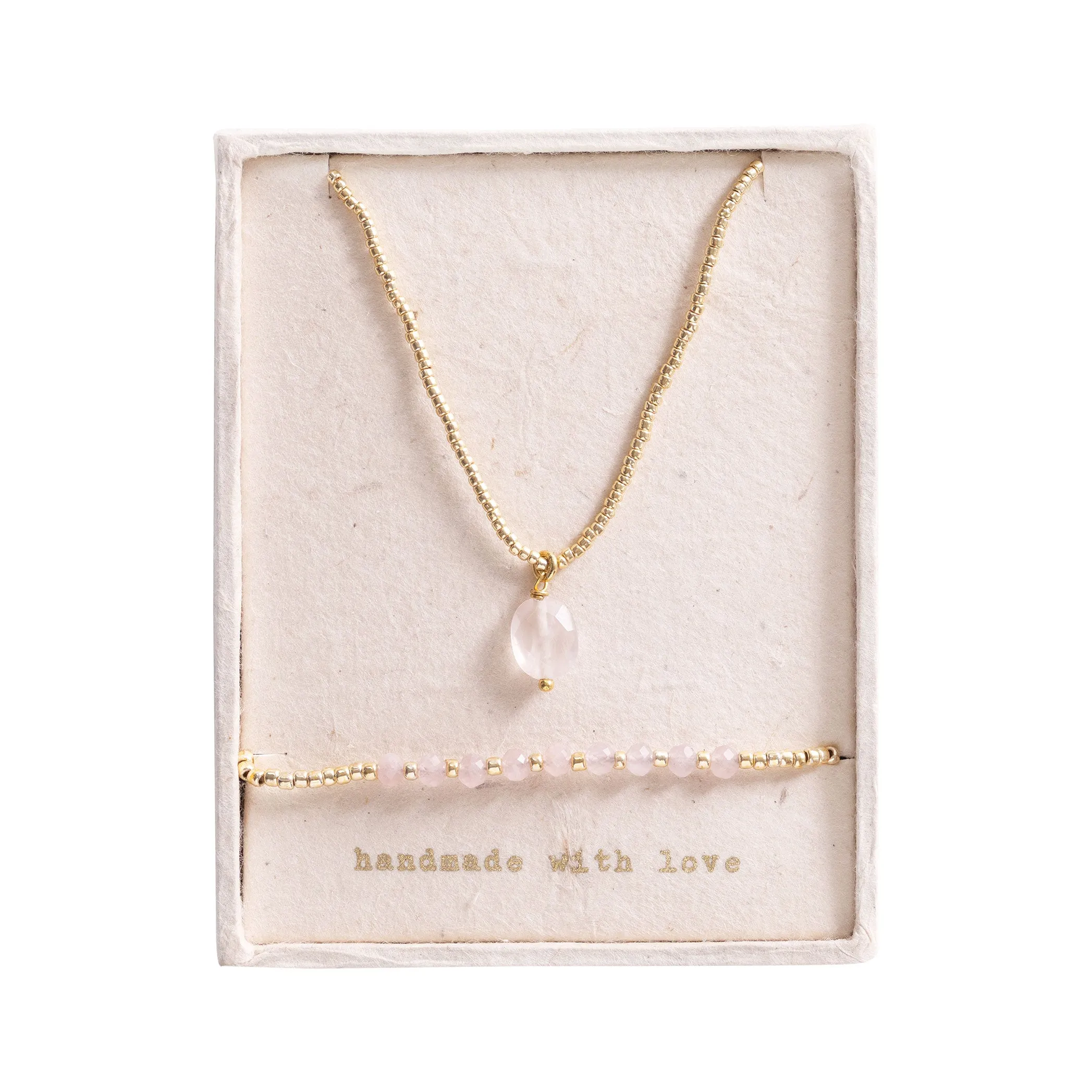 Geschenkset Love Rosenquarz Vergoldet