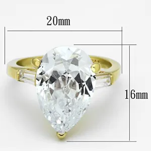 Gold 925 Sterling Silver Ring with AAA Grade CZ in Clear for Women Style LOAS867
