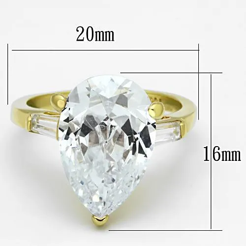 Gold 925 Sterling Silver Ring with AAA Grade CZ in Clear for Women Style LOAS867