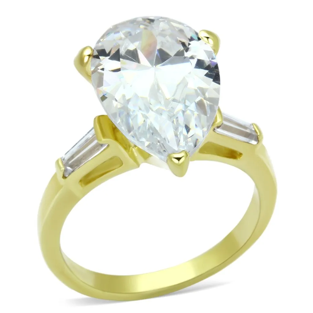Gold 925 Sterling Silver Ring with AAA Grade CZ in Clear for Women Style LOAS867