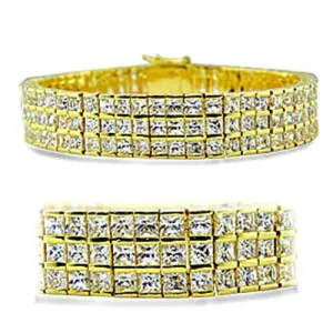Gold Brass Bracelet with AAA Grade CZ in Clear for Women Style 416003
