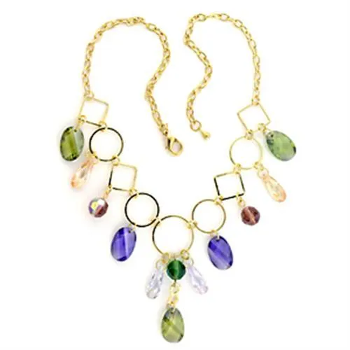 Gold Brass Necklace with AAA Grade CZ in Multi Color for Women Style LO720