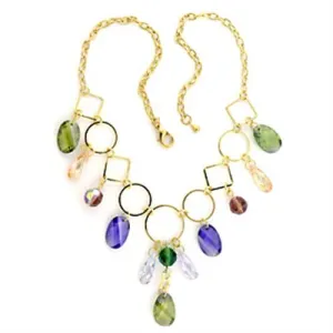 Gold Brass Necklace with AAA Grade CZ in Multi Color for Women Style LO720