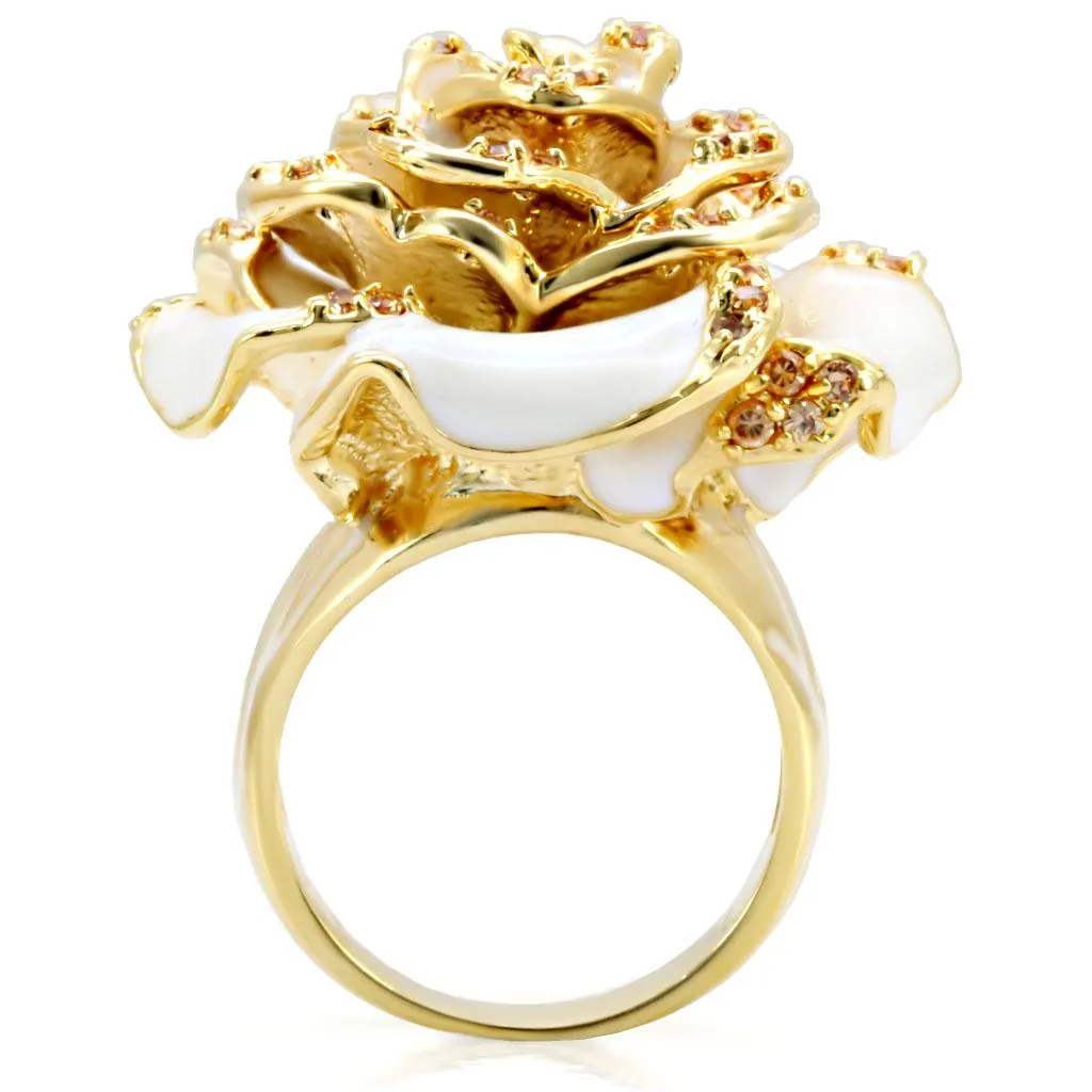 Gold Brass Ring with AAA Grade CZ in Champagne for Women Style 1W040