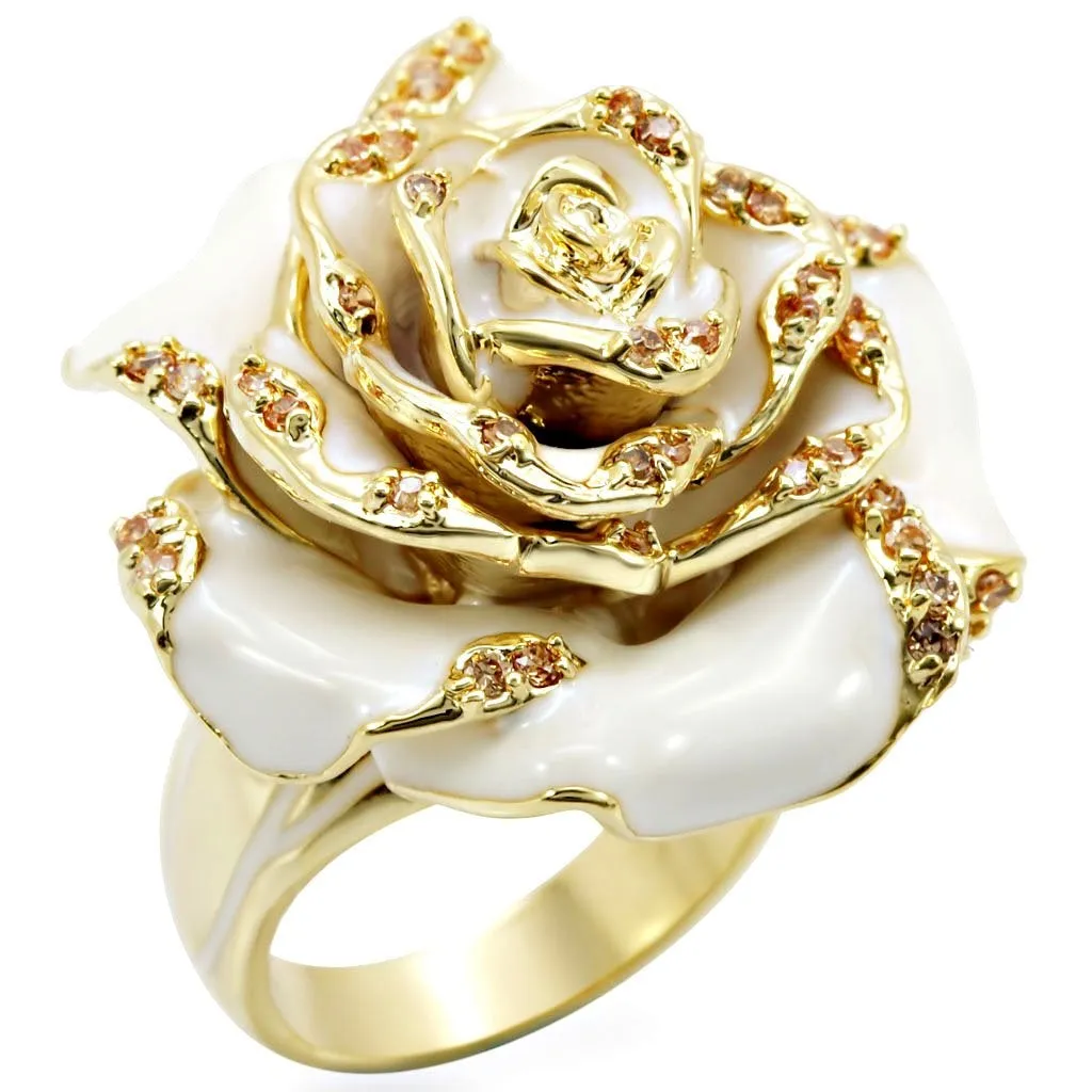 Gold Brass Ring with AAA Grade CZ in Champagne for Women Style 1W040