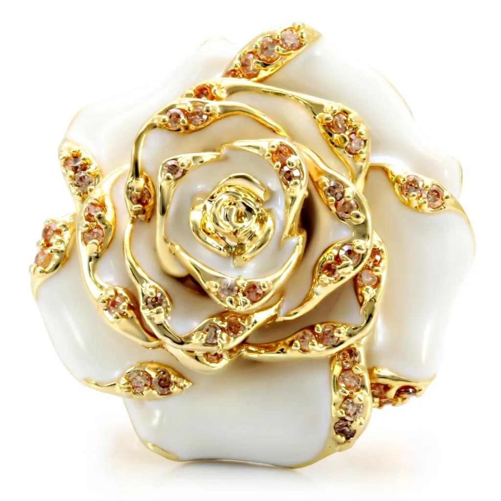 Gold Brass Ring with AAA Grade CZ in Champagne for Women Style 1W040