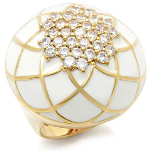Gold Brass Ring with AAA Grade CZ in Clear for Women Style 0W206