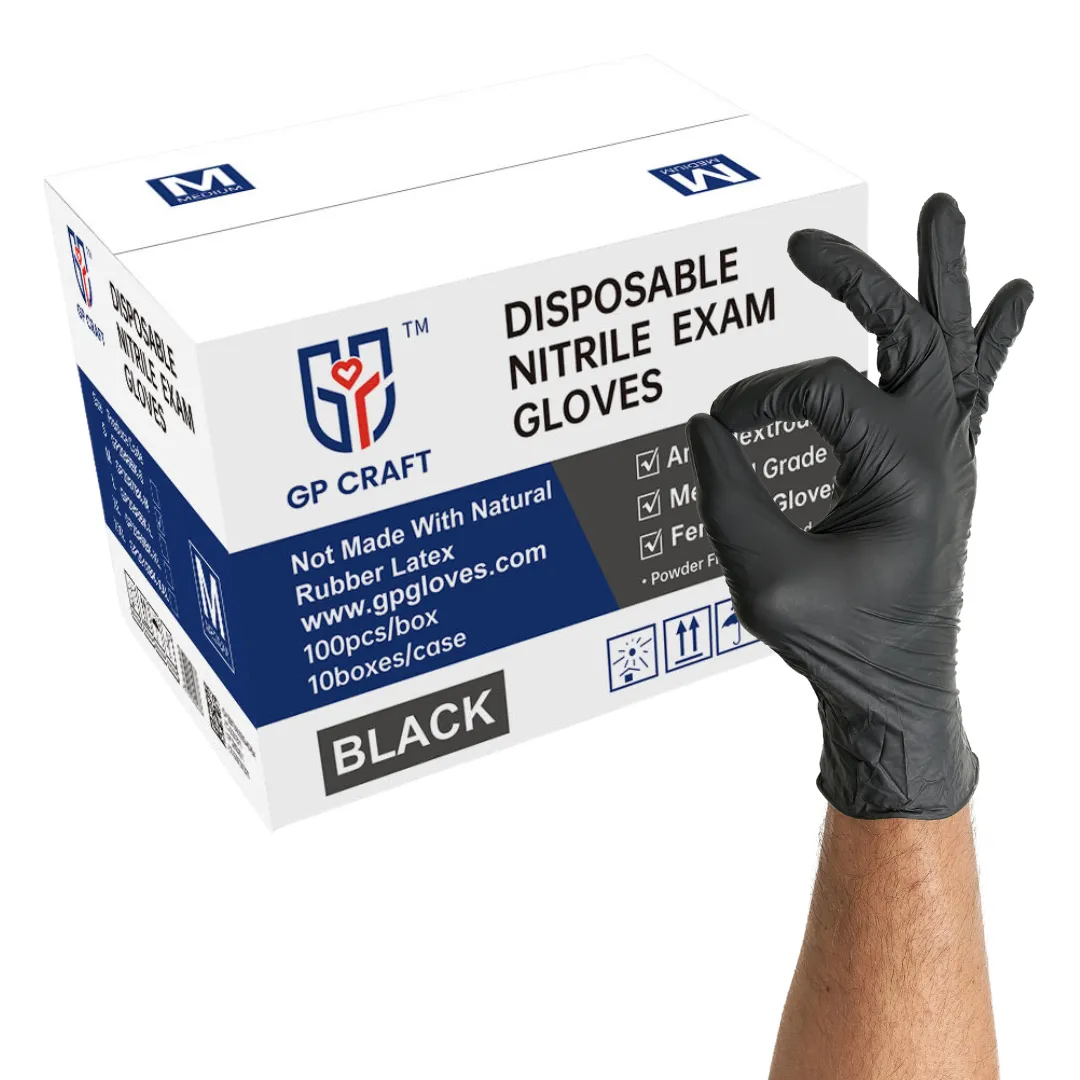 GP CRAFT Black Nitrile Exam Gloves Medical Grade Chemical Resistant 5 Mils Case (1,000 Count, 10 Packs)
