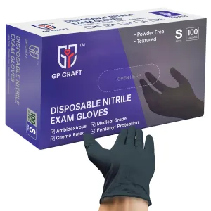 GP CRAFT Black Nitrile Exam Gloves Medical Grade Chemical Resistant 5 Mils Case (1,000 Count, 10 Packs)
