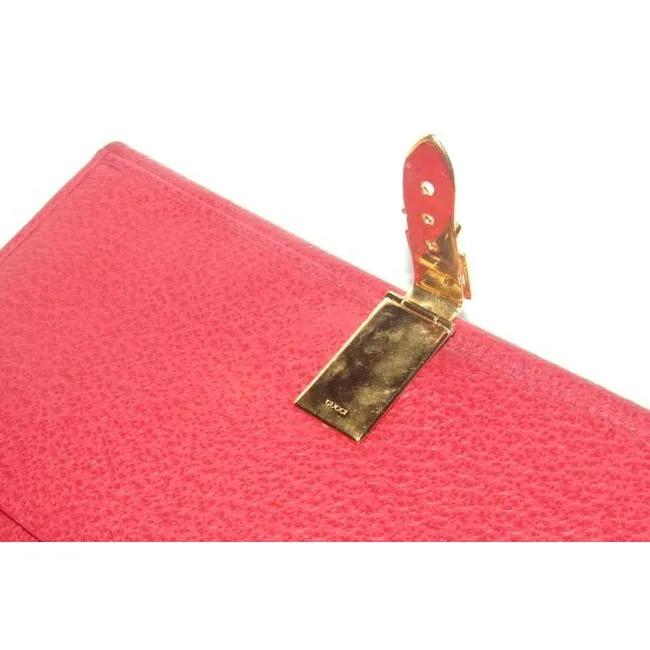 Gucci Dark Red Leather With Gold Belt Buckle Clasp Vintage Accent Wallet