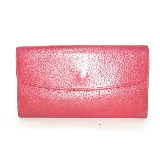 Gucci Dark Red Leather With Gold Belt Buckle Clasp Vintage Accent Wallet