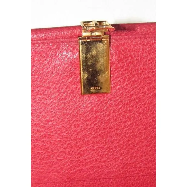 Gucci Dark Red Leather With Gold Belt Buckle Clasp Vintage Accent Wallet