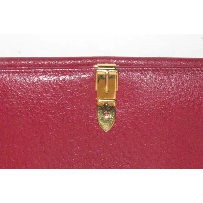Gucci Dark Red Leather With Gold Belt Buckle Clasp Vintage Accent Wallet