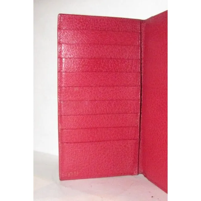 Gucci Dark Red Leather With Gold Belt Buckle Clasp Vintage Accent Wallet