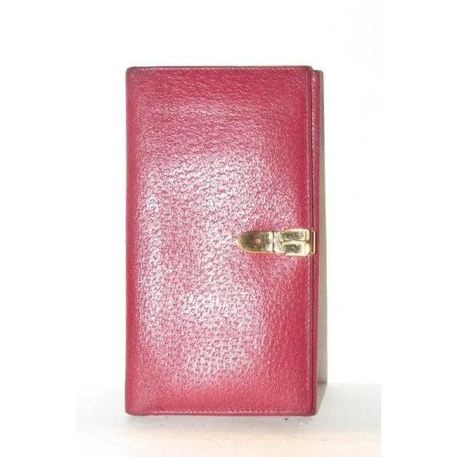 Gucci Dark Red Leather With Gold Belt Buckle Clasp Vintage Accent Wallet
