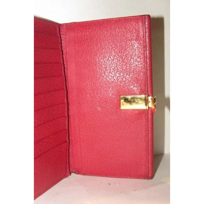 Gucci Dark Red Leather With Gold Belt Buckle Clasp Vintage Accent Wallet