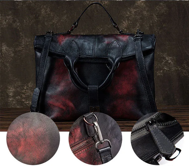 Handmade Green Leather Shoulder Bag Genuine Leather Handbags For Women