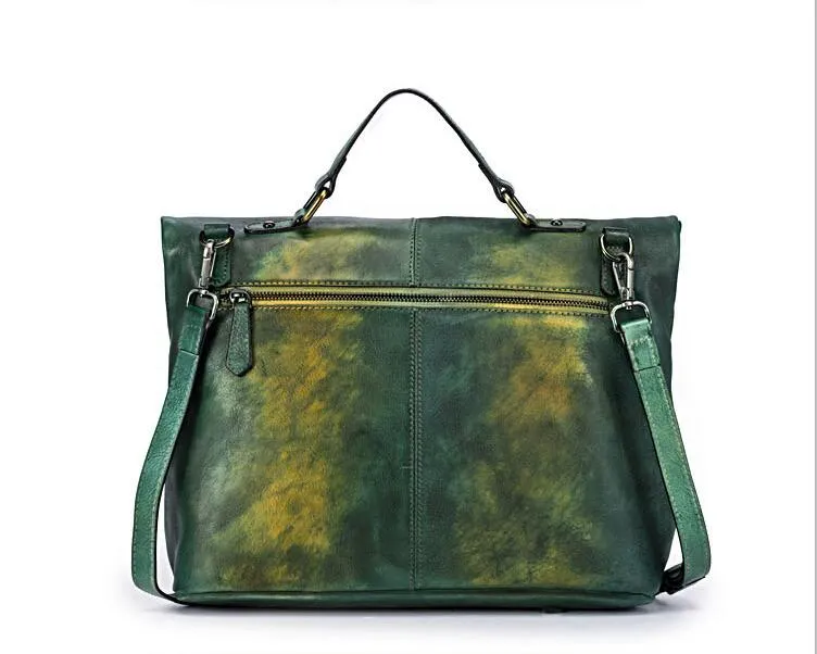 Handmade Green Leather Shoulder Bag Genuine Leather Handbags For Women