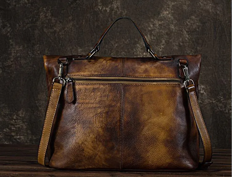 Handmade Green Leather Shoulder Bag Genuine Leather Handbags For Women