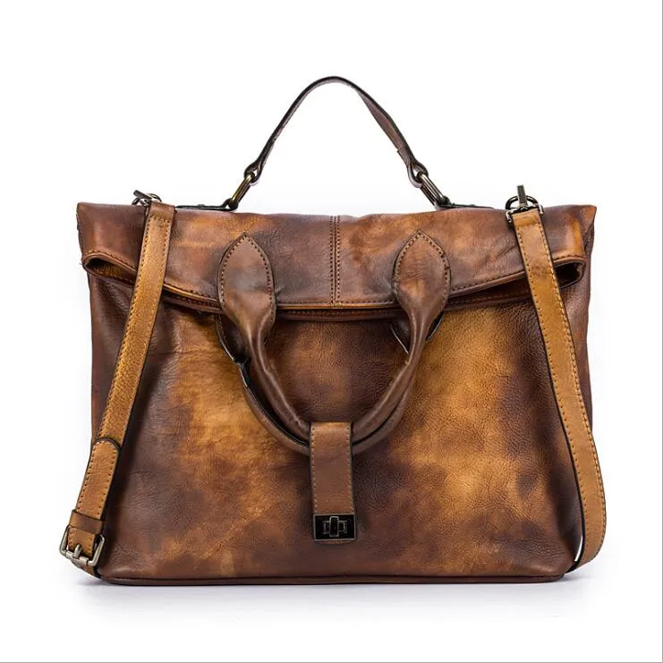 Handmade Green Leather Shoulder Bag Genuine Leather Handbags For Women