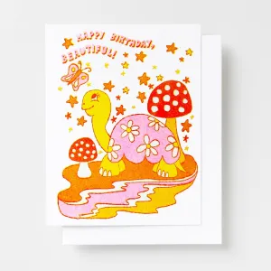 HBD Beautiful Mushroom Risograph Card