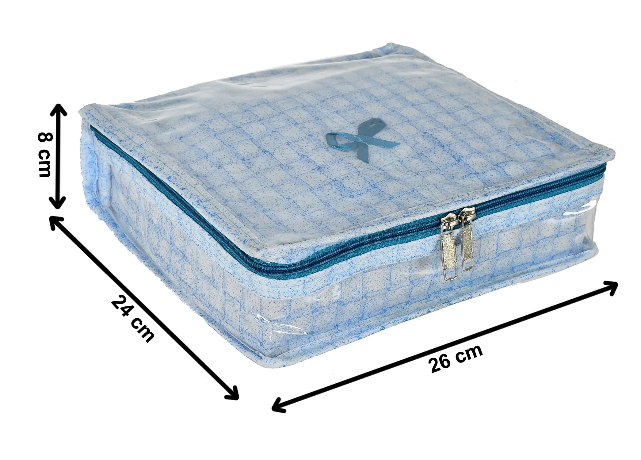 Heart Home Check Design Laminated PVC Jewellery Organizer With 4 Transparent Pouches & 1 Bangle/Watch Rod For Keeps Your Jewellery,Earrings, Necklaces Organized And Secure (Blue)-HS_38_HEARTH21273