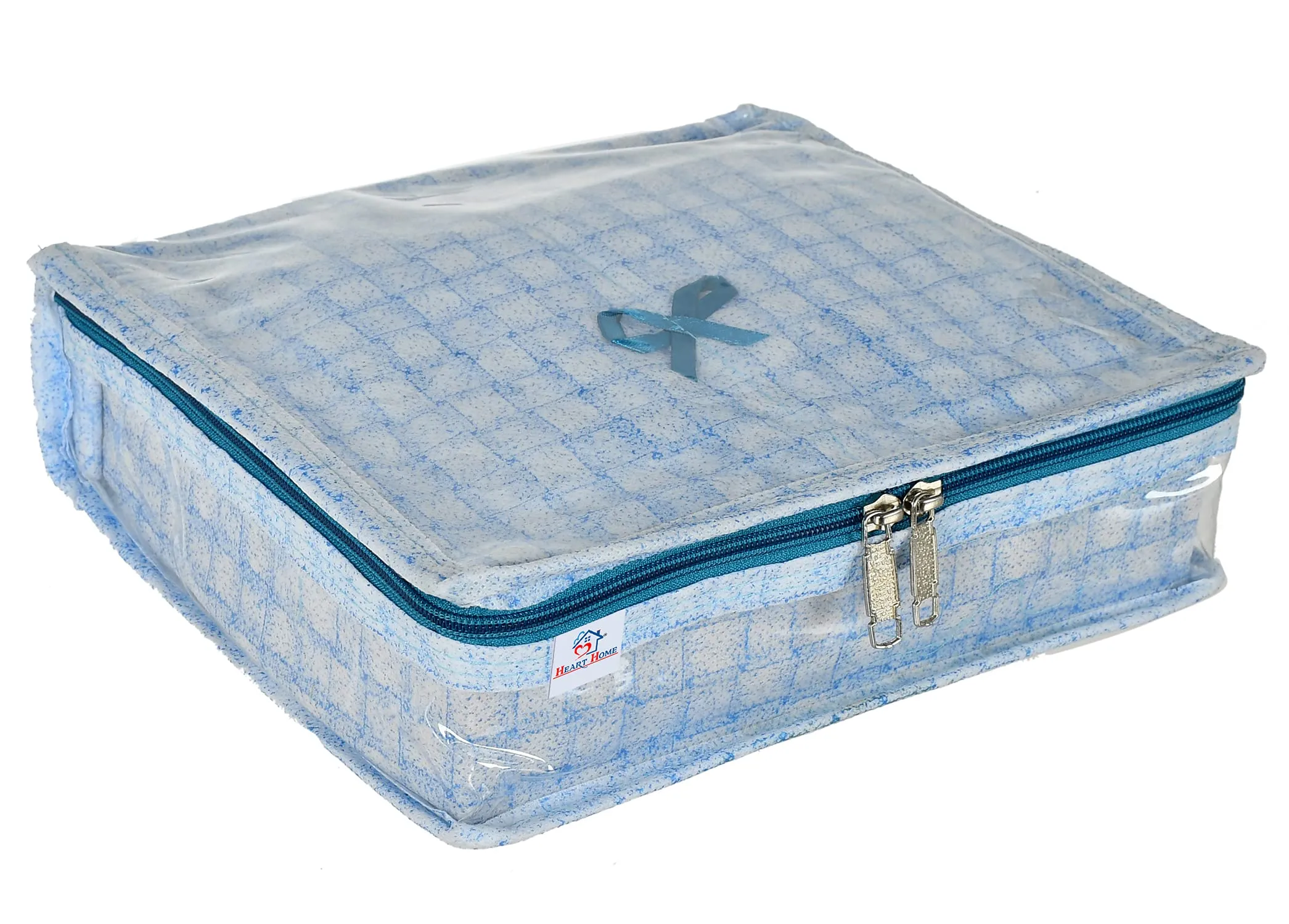 Heart Home Check Design Laminated PVC Jewellery Organizer With 4 Transparent Pouches & 1 Bangle/Watch Rod For Keeps Your Jewellery,Earrings, Necklaces Organized And Secure (Blue)-HS_38_HEARTH21273