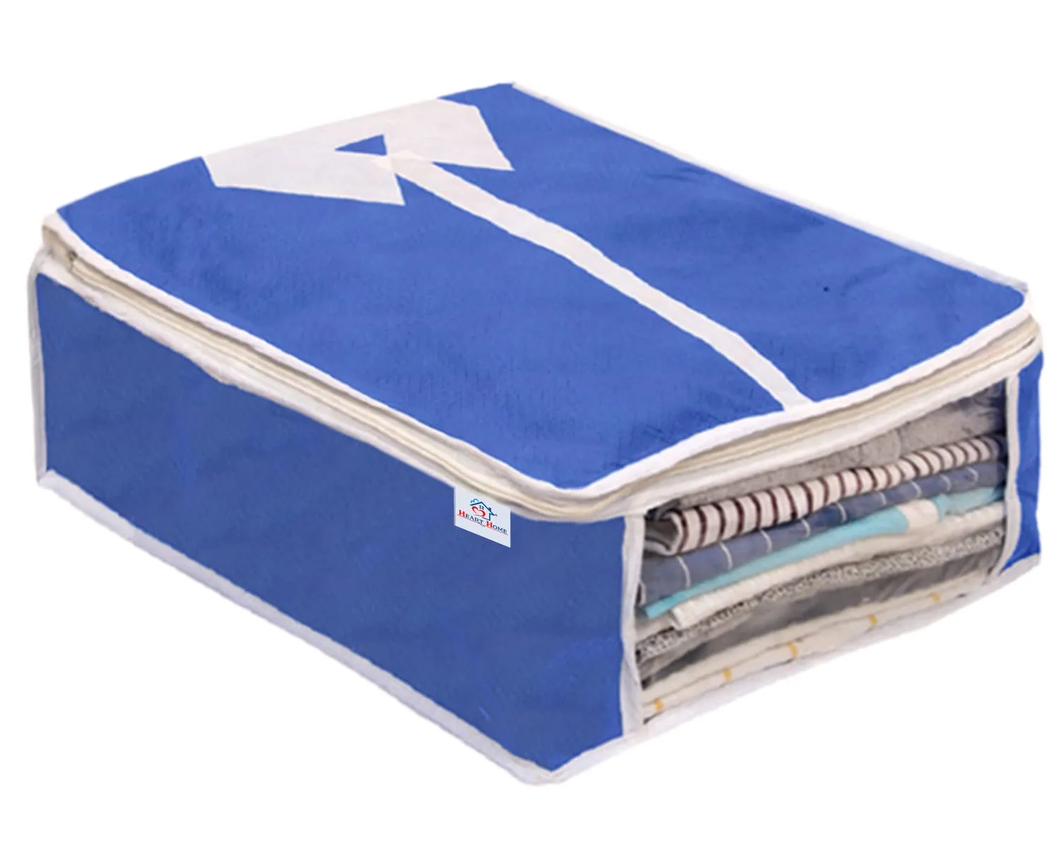 Heart Home Foldable Non-Woven Shirt T-shirt Trousers Jeans Organizer With Clear Window- Pack of 4 (Blue) -HS43HEARTH26160