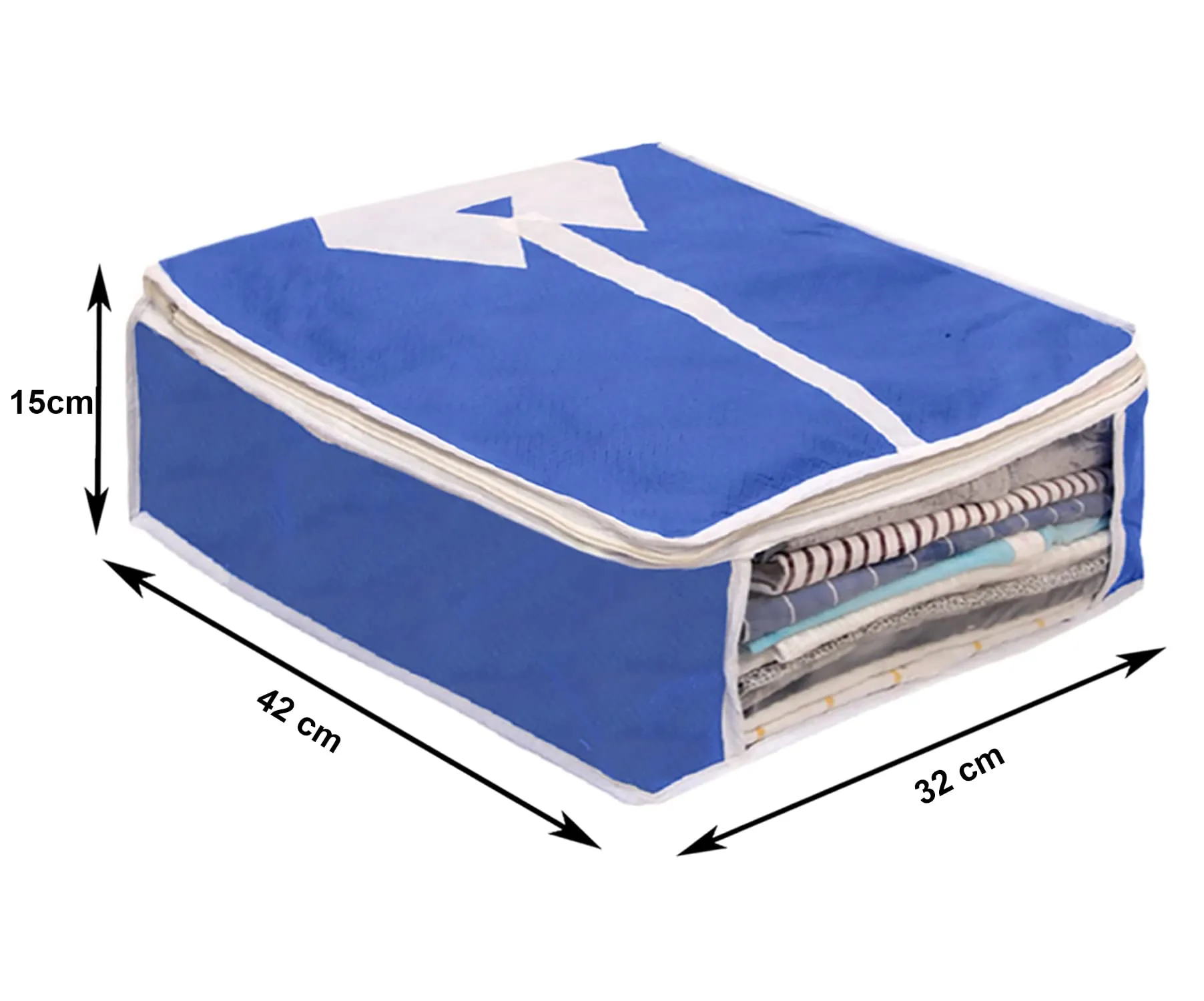Heart Home Foldable Non-Woven Shirt T-shirt Trousers Jeans Organizer With Clear Window- Pack of 4 (Blue) -HS43HEARTH26160