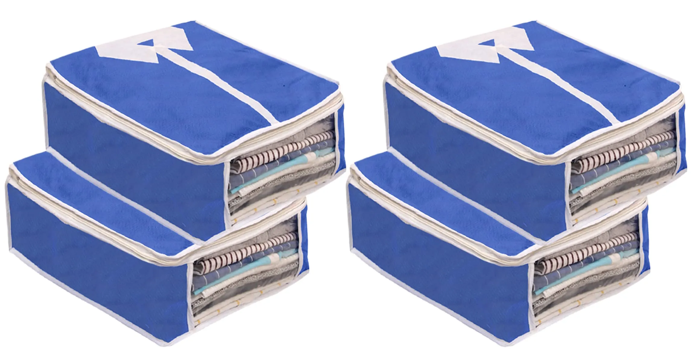 Heart Home Foldable Non-Woven Shirt T-shirt Trousers Jeans Organizer With Clear Window- Pack of 4 (Blue) -HS43HEARTH26160
