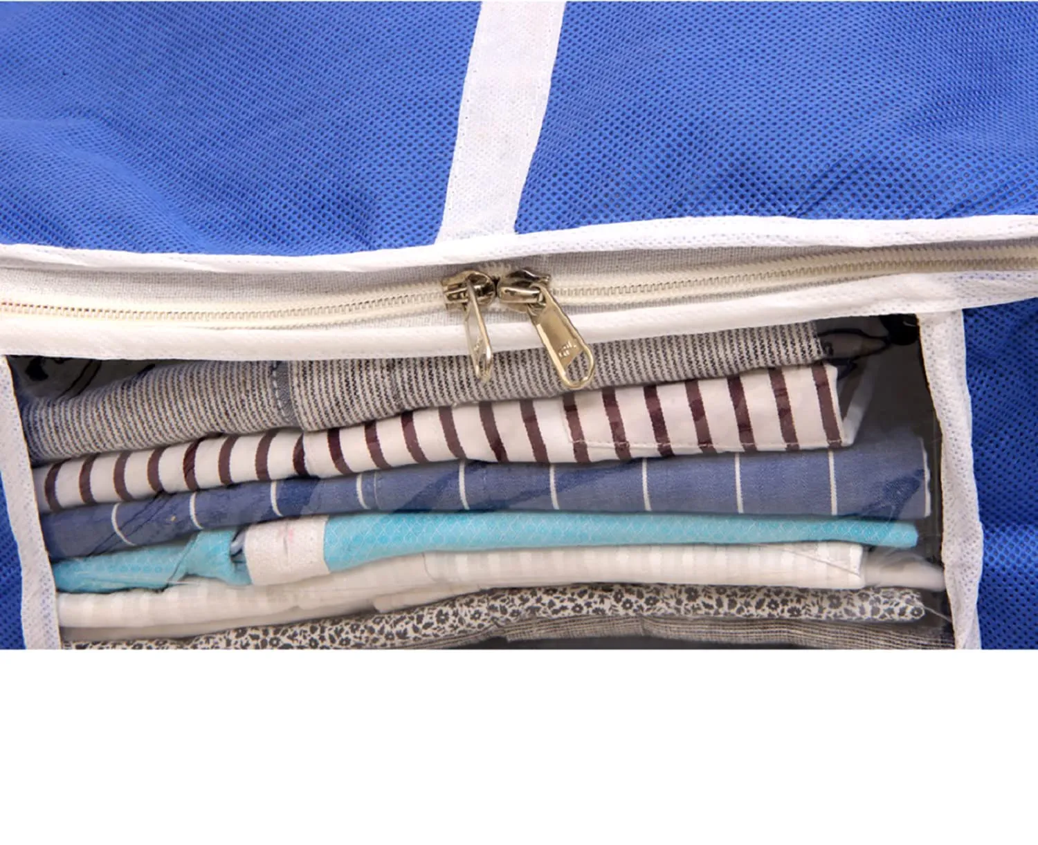 Heart Home Foldable Non-Woven Shirt T-shirt Trousers Jeans Organizer With Clear Window- Pack of 4 (Blue) -HS43HEARTH26160