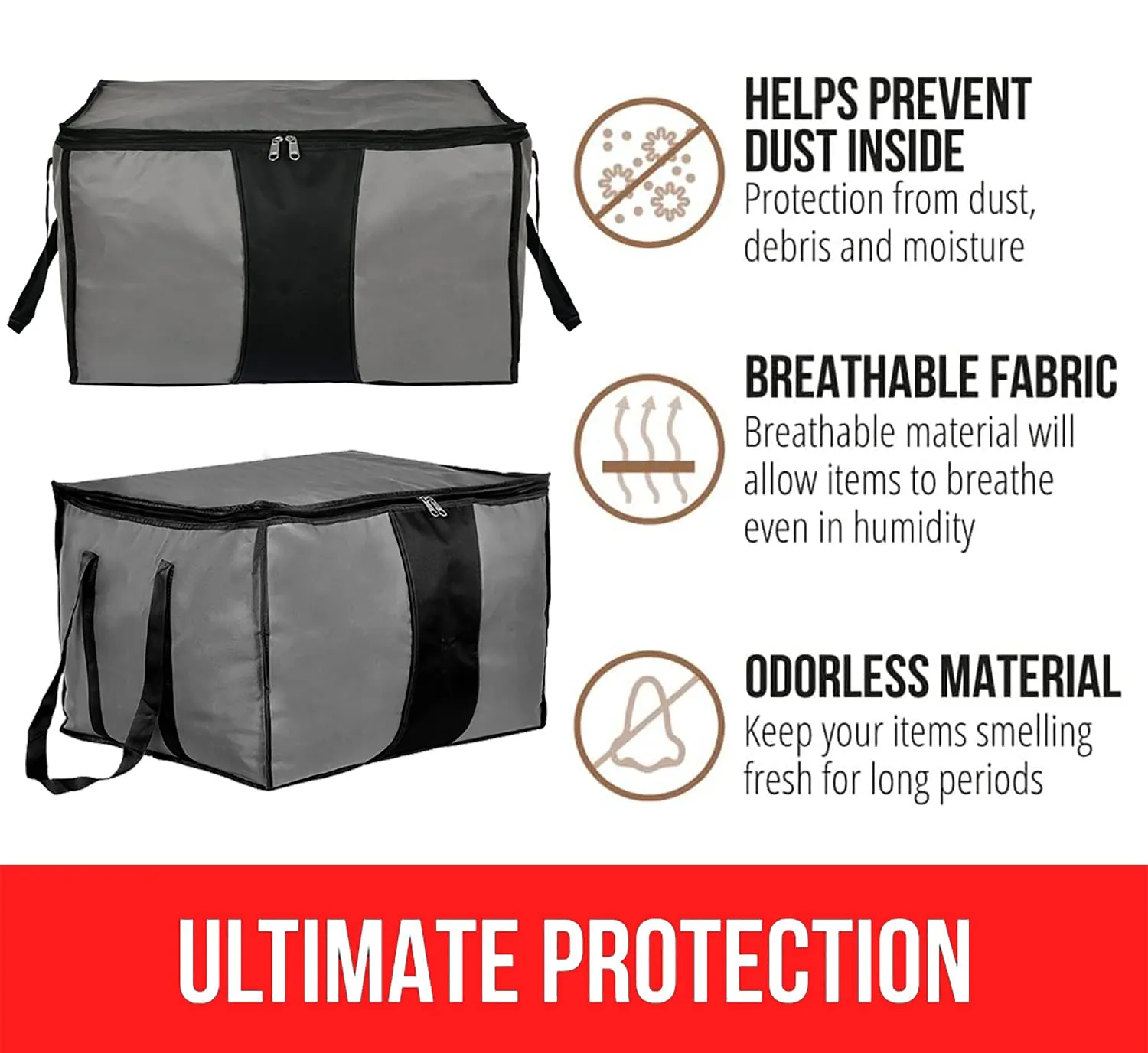 Heart Home Rexine Underbed Storage Bag/Cloth Organizer For Store Clothes, Quilts, Comforters With & Handle Pack of 2 (Grey) 54HH4293.