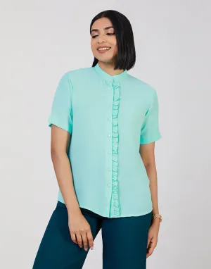 High Neck Blouse with Frill Details