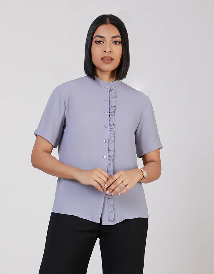 High Neck Blouse with Frill Details