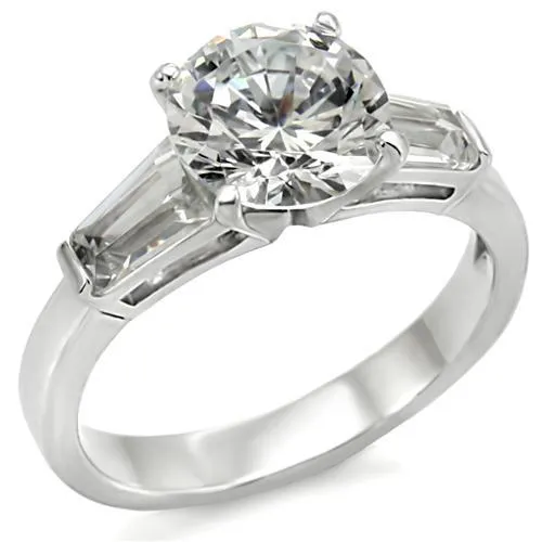 High-Polished 925 Sterling Silver Ring with AAA Grade CZ in Clear for Women Style 61110